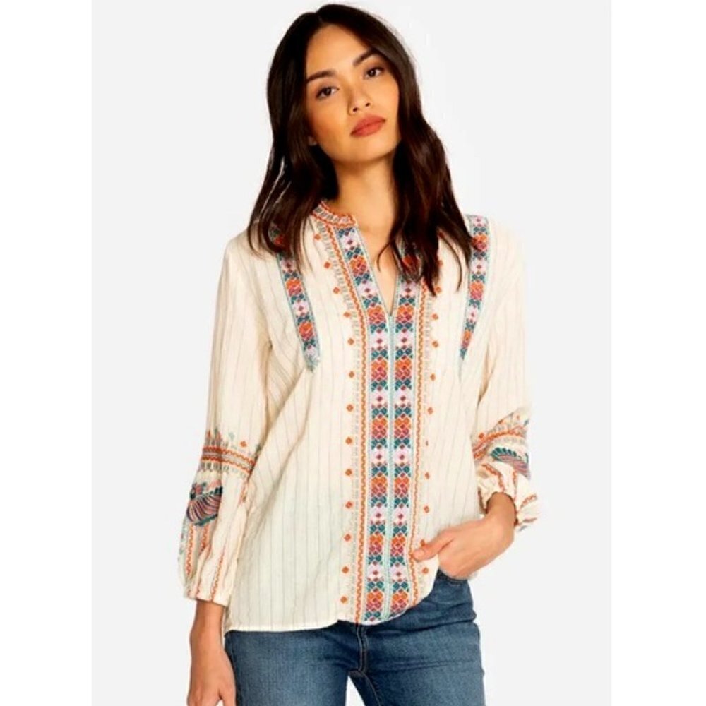 Johnny Was Claudine Paris Marit-stripe Tunic Top